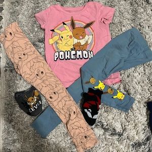 POKÉMON Eevie Pikachu Outfit Top Legging Socks XS 4/5 Kids Girls